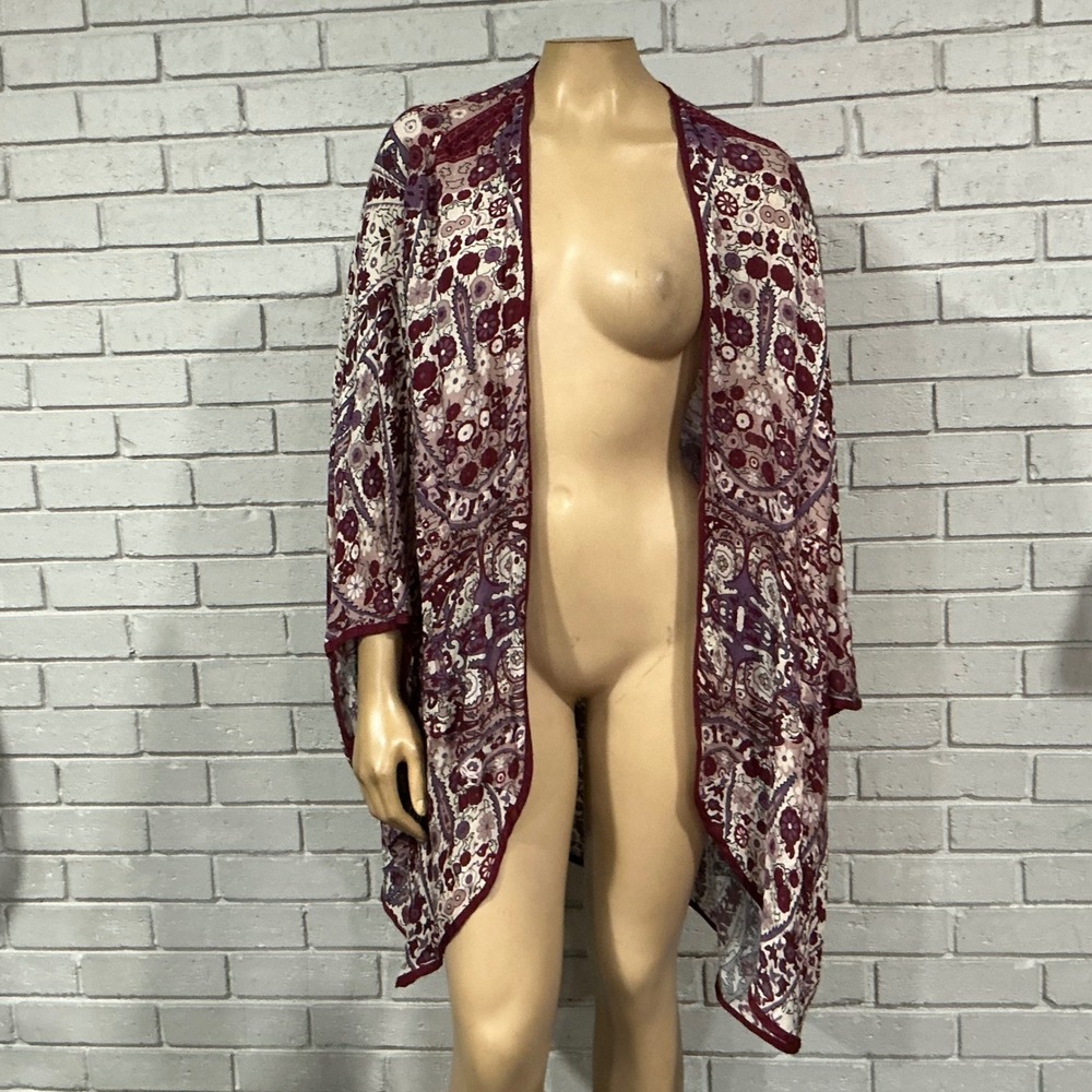 J.Jill Cranberry Paisley Floral Kimono Wrap Boho Resort Extended NWT 3X